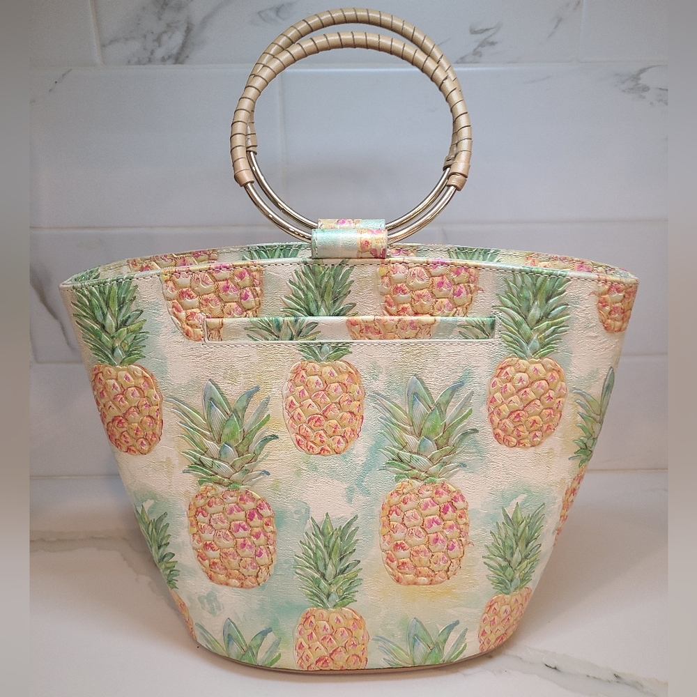 Brahmin Bowie Mod in Multi Pompano Pineapple Satchel Shoulder bag Pristine - Picture 4 of 10